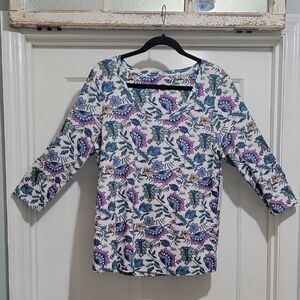 Soft Surroundings Soft Essentials Pima Cotton 3/4 Sleeve Floral Top Sz L, NWT